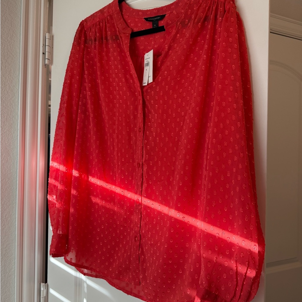 Banana Republic Vibrant Red Textured Blouse